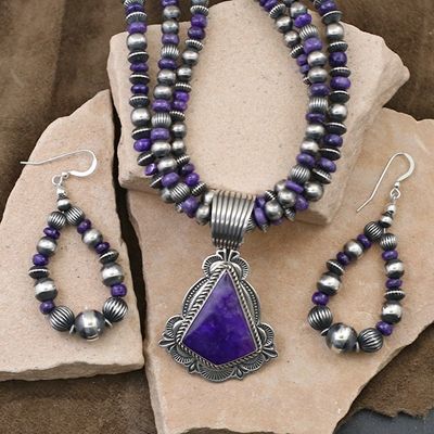 Sugilite necklace set by Navajo artist Albert Jake