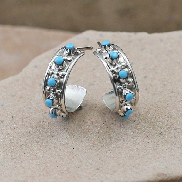 Small 7-round stone Zuni hoop earring