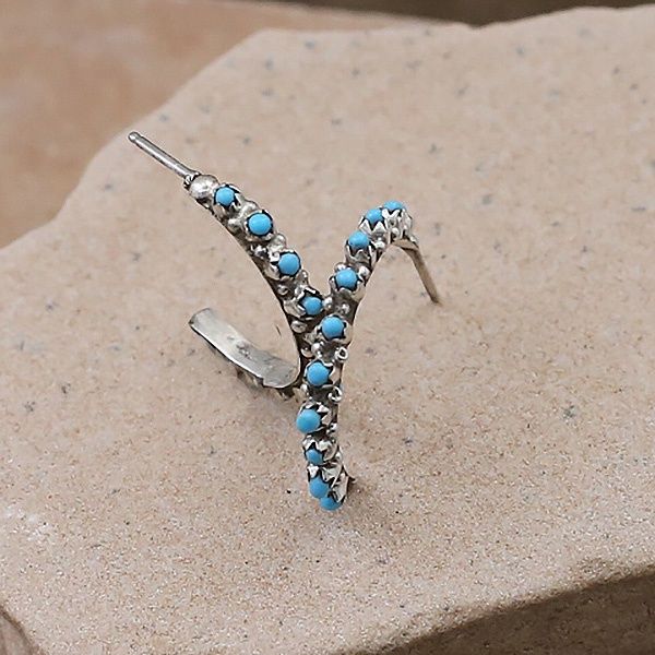 Small thin Zuni hoop earrings-10 stone