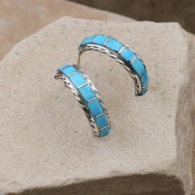 Twist wire Zuni channel inlay  1/2 hoop earrings