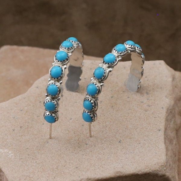 Medium Zuni 1/2 hoop earrings with turquoise