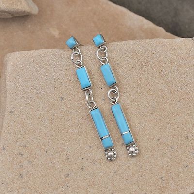 Thin Zuni turquoise dangle earrings
