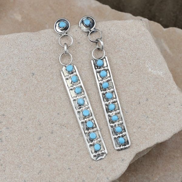 Long thin Zuni turquoise earrings