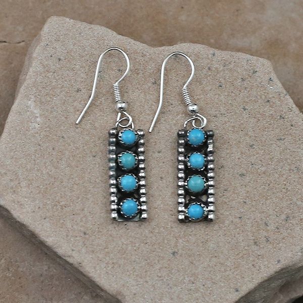 Rectangle Zuni dangle earrings w/ turquoise