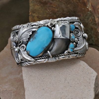 Large claw &amp; turquoise cuff bracelet