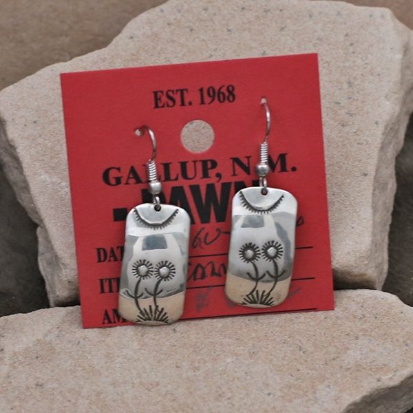 Rectangular dangle silver earrings-Pawn Jewelry
