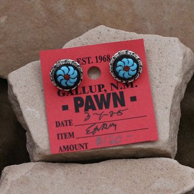 Zuni stud inlay earrings-Pawn Jewelry