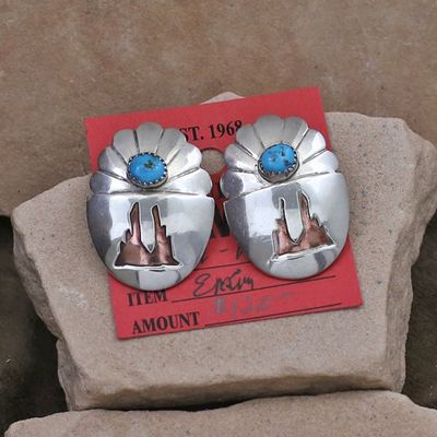 Navajo silver earrings w/ copper inlay-Pawn Jewelry