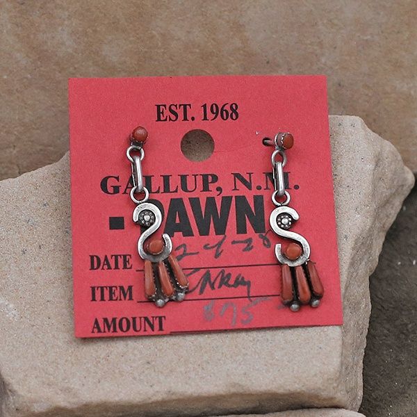 Zuni red coral dangle earrings-Pawn Jewelry