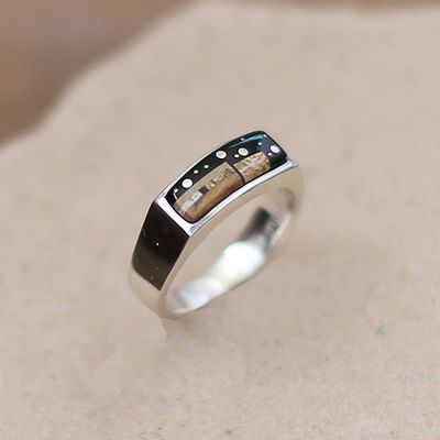 Thin rectangular adobe pueblo inlay ring