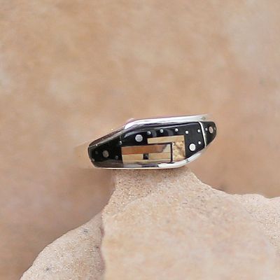 Thin tapered ring w/adobe pueblo inlay