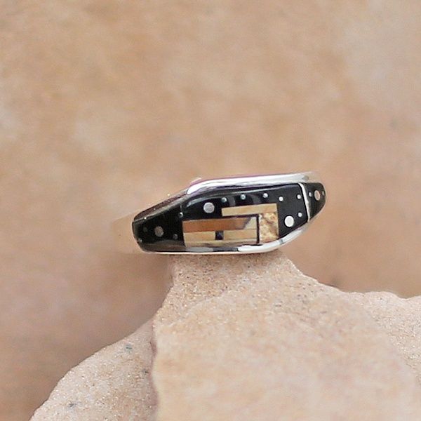 Thin tapered ring w/adobe pueblo inlay