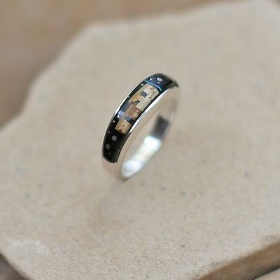 Thin silver ring w/ adobe pueblo inlay