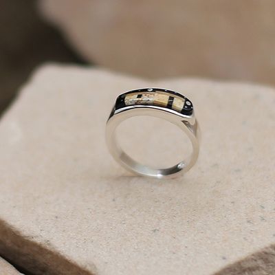 Thin curved inlay adobe pueblo ring
