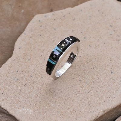 Thin taper inlay ring w/ night sky design