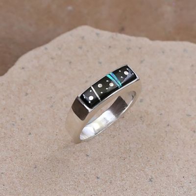 Thin rectangular inlay ring with Night Sky design