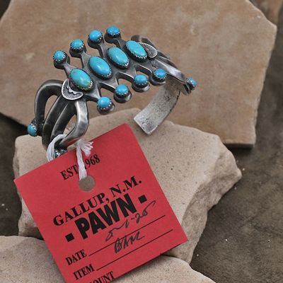 Sandcast bracelet w/ 16 turquoise stones-Pawn Jewelry