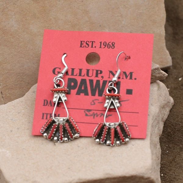 Zuni dangle red coral earrings-Pawn Jewelry