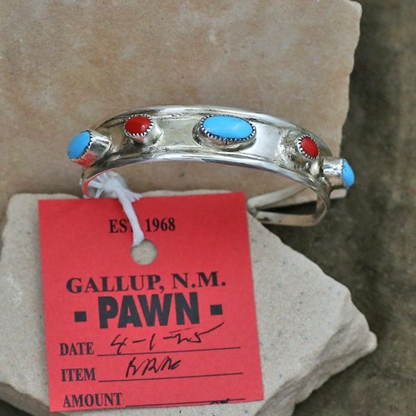 Navajo turquoise &amp; coral bracelet-Pawn Jewelry