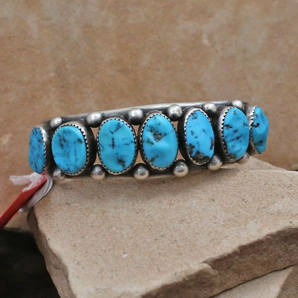 7 turquoise stone Navajo bracelet-Pawn Jewelry