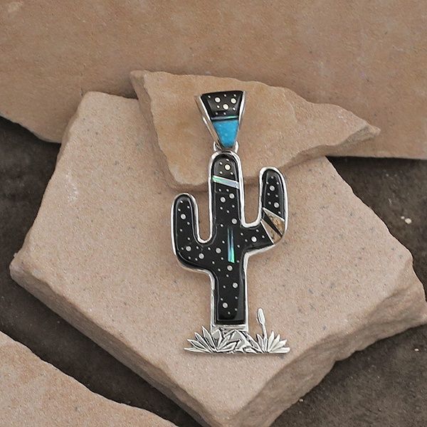 Night Sky inlay Cactus pendant