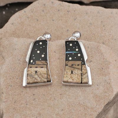 Adobe Pueblo design large dangle earrings