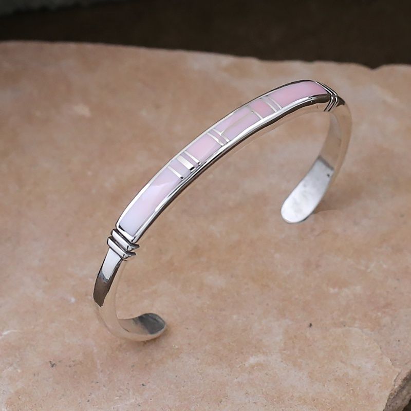 Pink Conch shell channel inlay bracelet