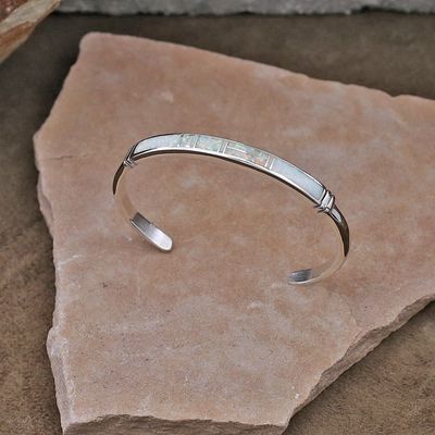 White cultured opal channel inlay bracelet
