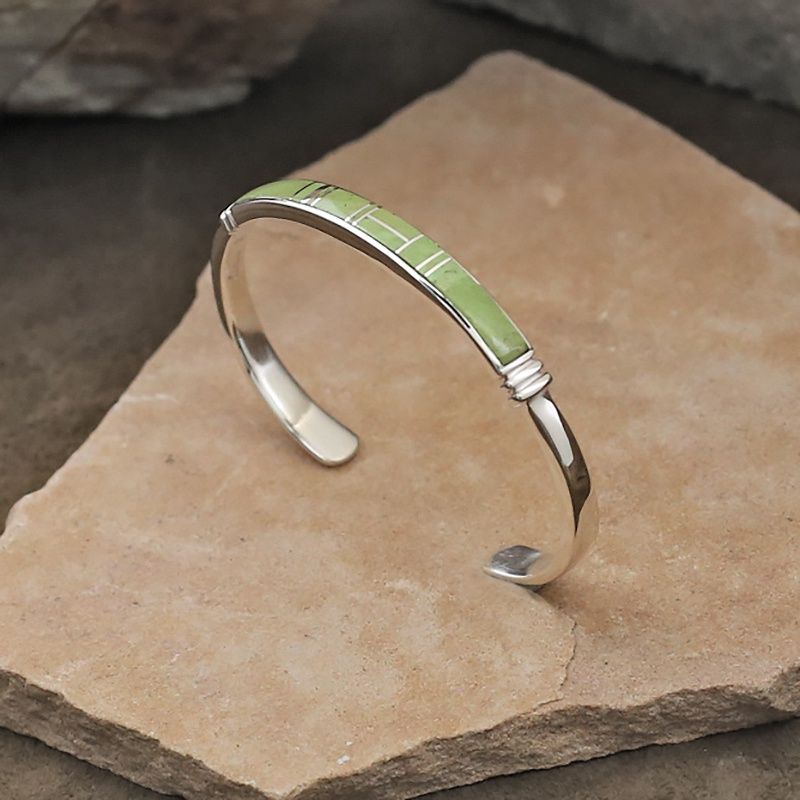 Green Gaspeite channel inlay bracelet