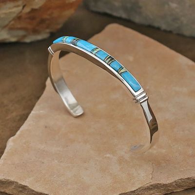 Extra Large Turquoise &amp; Jet inlay bracelet