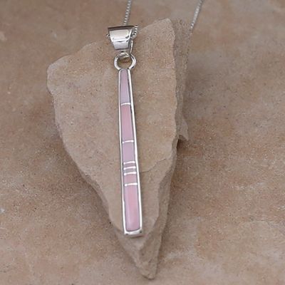 Pink conch long thin inlay pendant