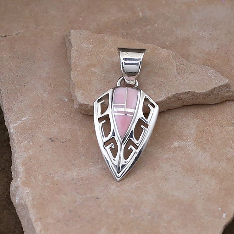 Pink Conch shell inlay arrow head pendant