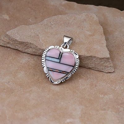 Pink Conch inlay heart pendant