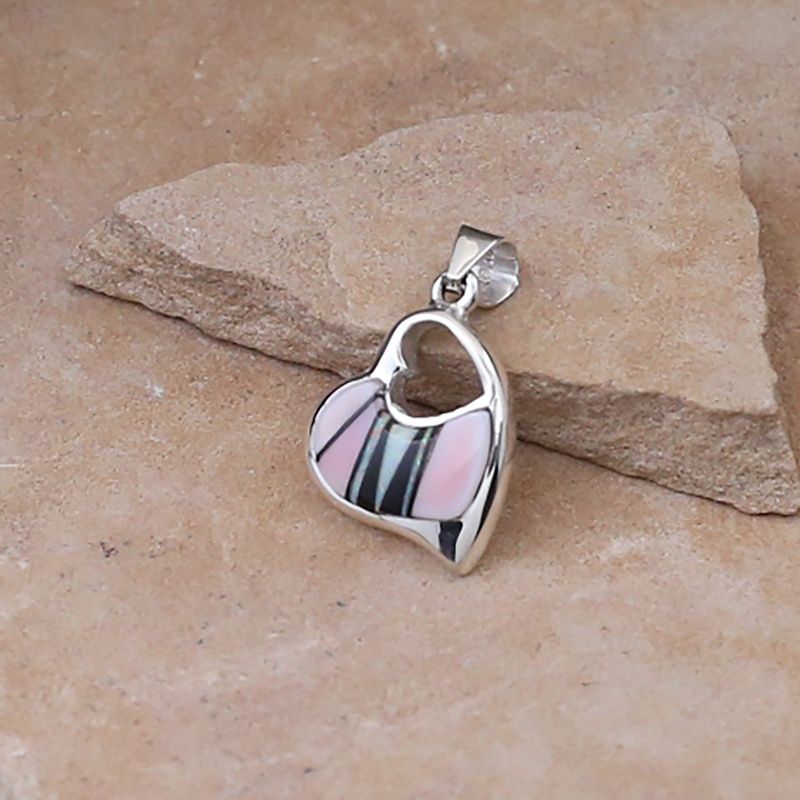 Pink Conch shell inlay heart pendant