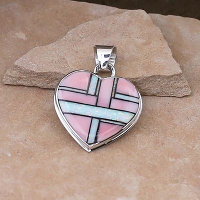 Large inlay heart pendant with Pink Conch