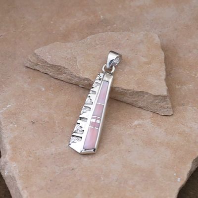 Pink Conch inlay pendant w/ carved detail