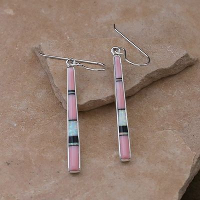 Pink conch inlay long earrings