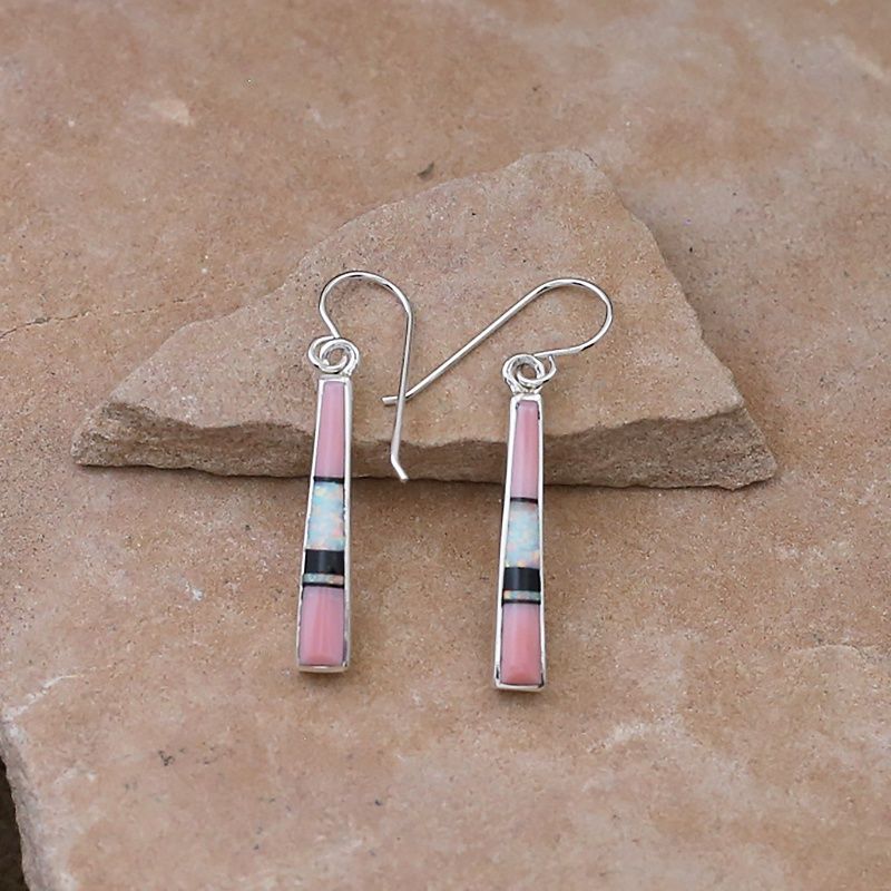 Pink Conch inlay thin dangle earrings