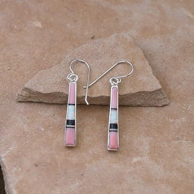 Pink Conch inlay thin dangle earrings