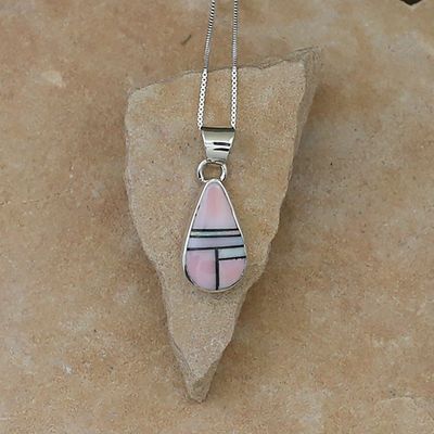 Pink Conch inlay tear drop pendant