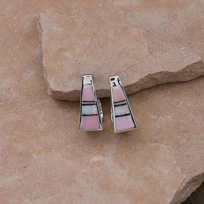 Pink Conch uniquely inlayed post earrings