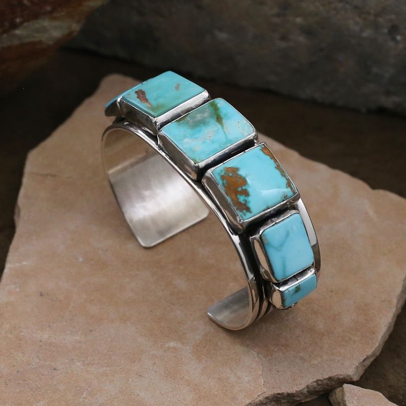 Blue Royston turquoise bracelet w/ 7 rectangular stones