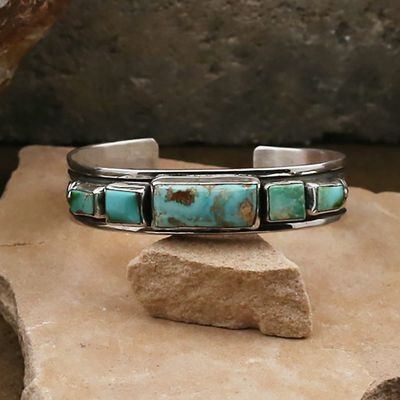 Narrow Royston turquoise bracelet w/ rectangular stones