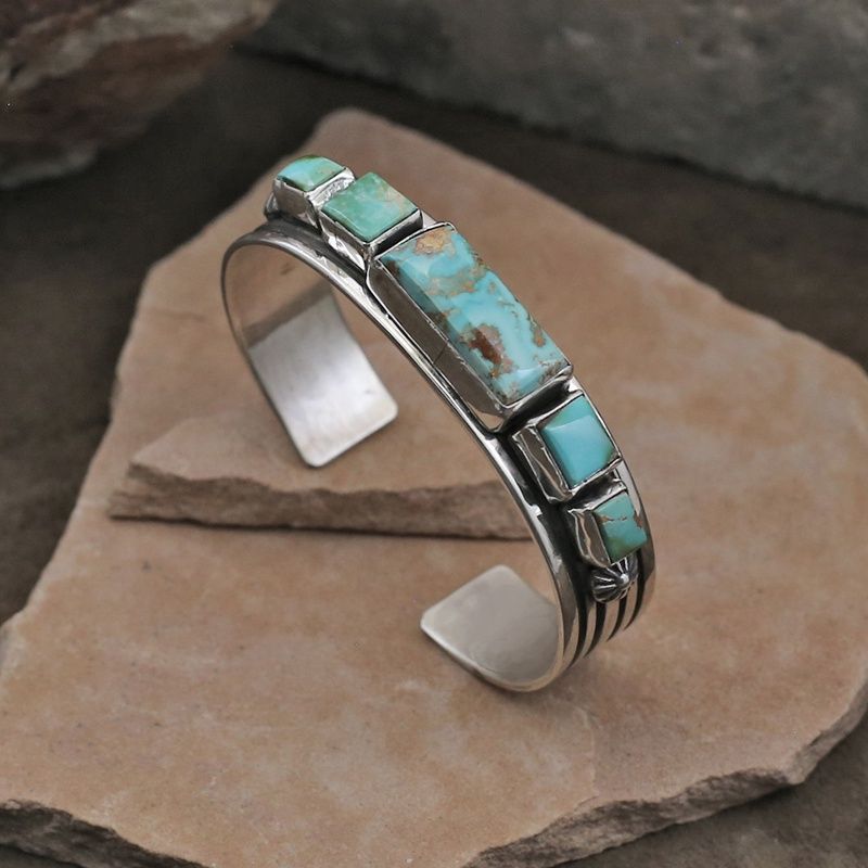 Narrow Royston turquoise bracelet w/ rectangular stones