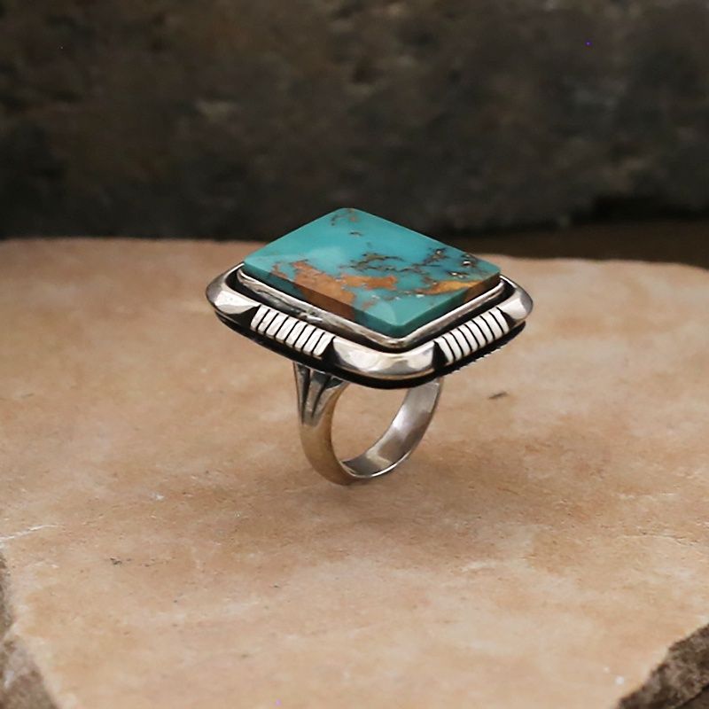 Large rectangular Royston turquoise ring