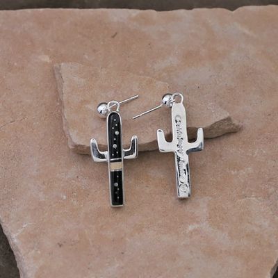 Saguaro Cactus earrings- Adobe Pueblo inlay