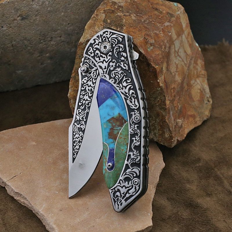 Large folding multi color inlay knife