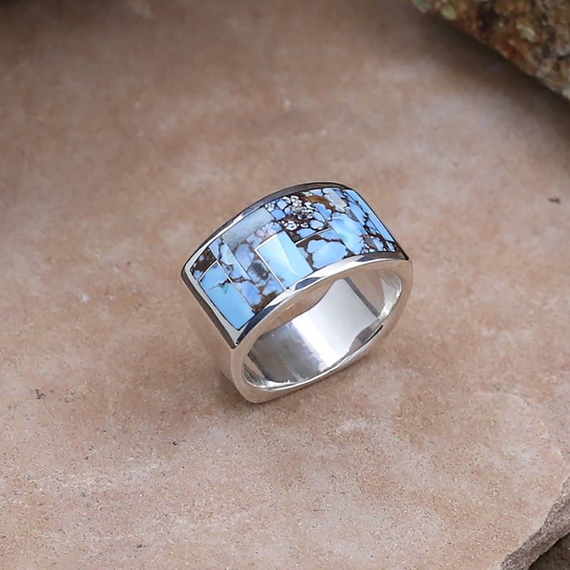 Flat bottom inlay ring w/ Golden hills turquoise