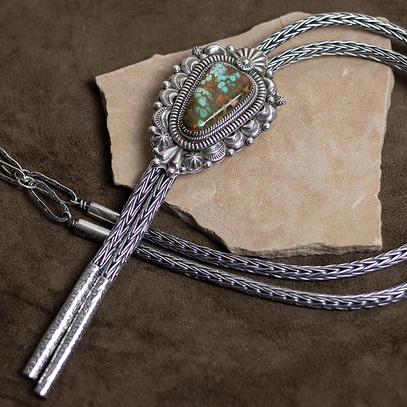 Royston turquoise Bolo Tie w/ braided silver cord