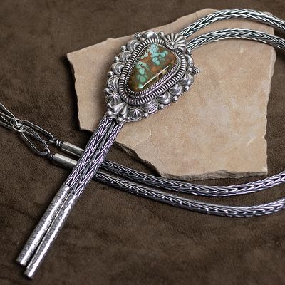 Royston turquoise Bolo Tie w/ braided silver cord